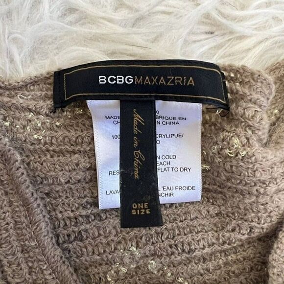 BCBGMaxAzria Asymmetrical Womens Brown Poncho Sweater Boho Chunky Knit Shawl OS - Picture 5 of 12